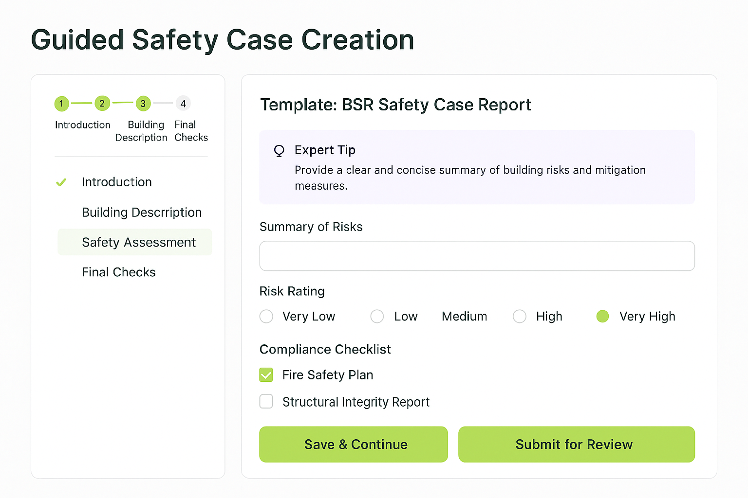Safety Case Report creation interface